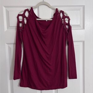 Women's Burgundy Cold Shoulder Top